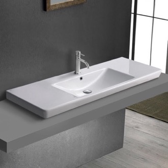 Bathroom Sink Drop In Sink in Ceramic, Modern, With Counter Space CeraStyle 068500-U/D